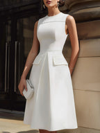 Structured Sleeveless Flap Pocket Midi Dress