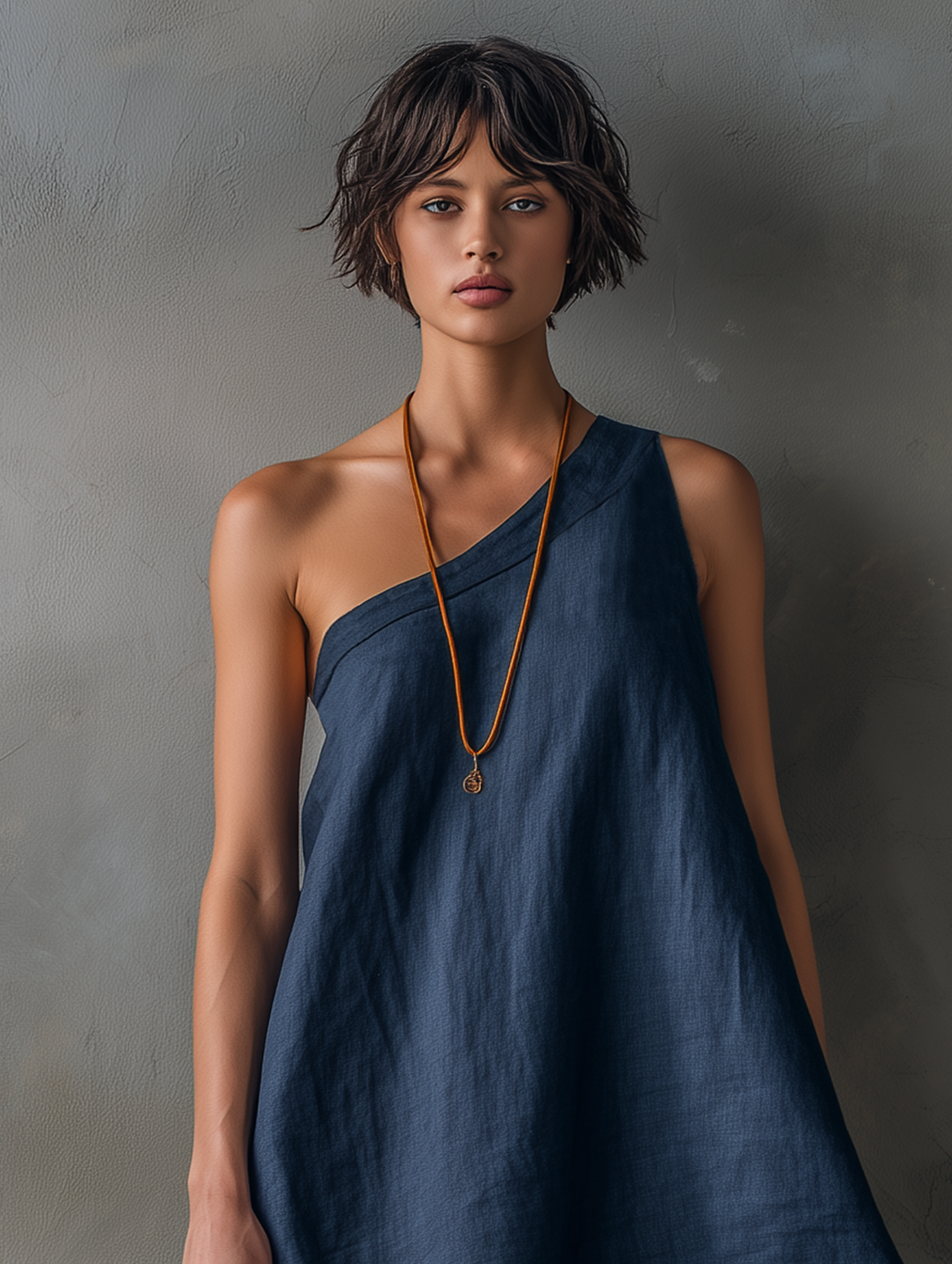 Women's Minimalist Linen-Blend One-Shoulder Sleeveless Mini Dress With Frayed Hem MDZ2597E0Y