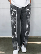 Cozy Artistic Floral Print Jeans