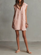 Pink Hooded Sleeveless Linen Mini Tunic Dress