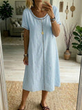 Casual Patchwork Openwork Ribbon Linen And Cotton Dress