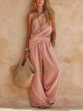 Pink One-shoulder Sleeveless Top And Pants Casual Set