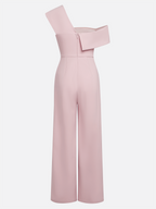Women Pink Asymmetric Asymmetrical Short Sleeve Dressy Jumpsuit