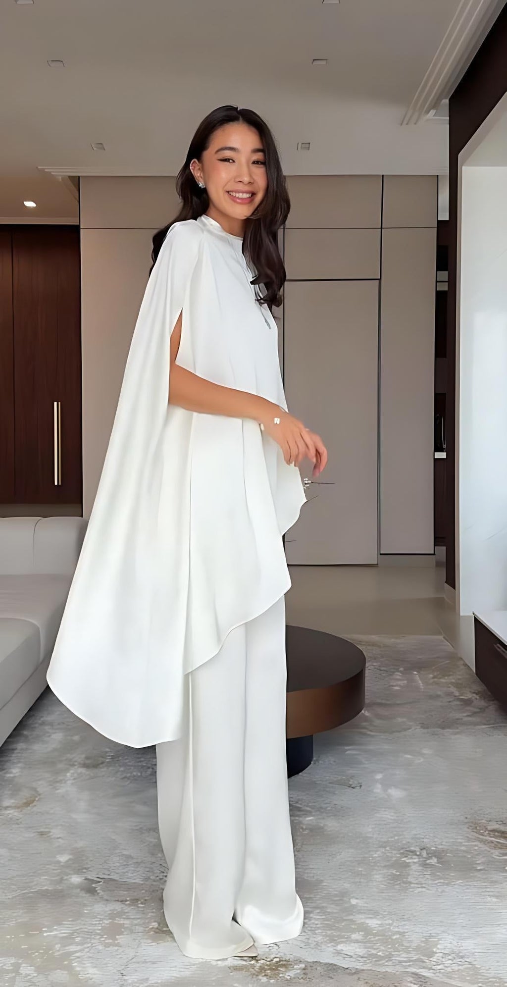 Cape Sleeve Wide-Leg Pants Set