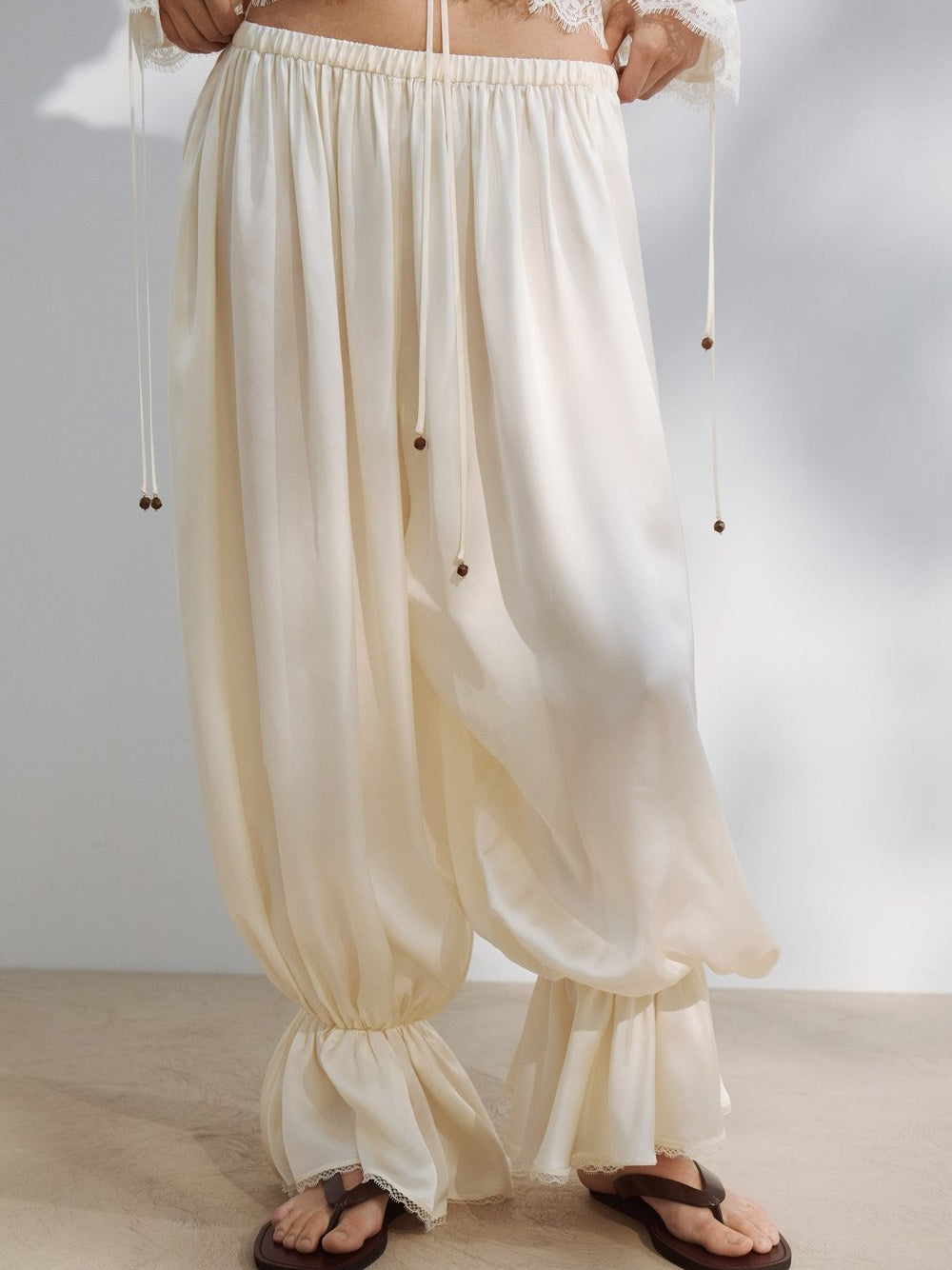 The Ivory Satin Lace Harem Set