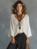 Women's Minimalist Lightweight Cape-sleeved Sweater And Harem Pants Set MDZ2685A8Y
