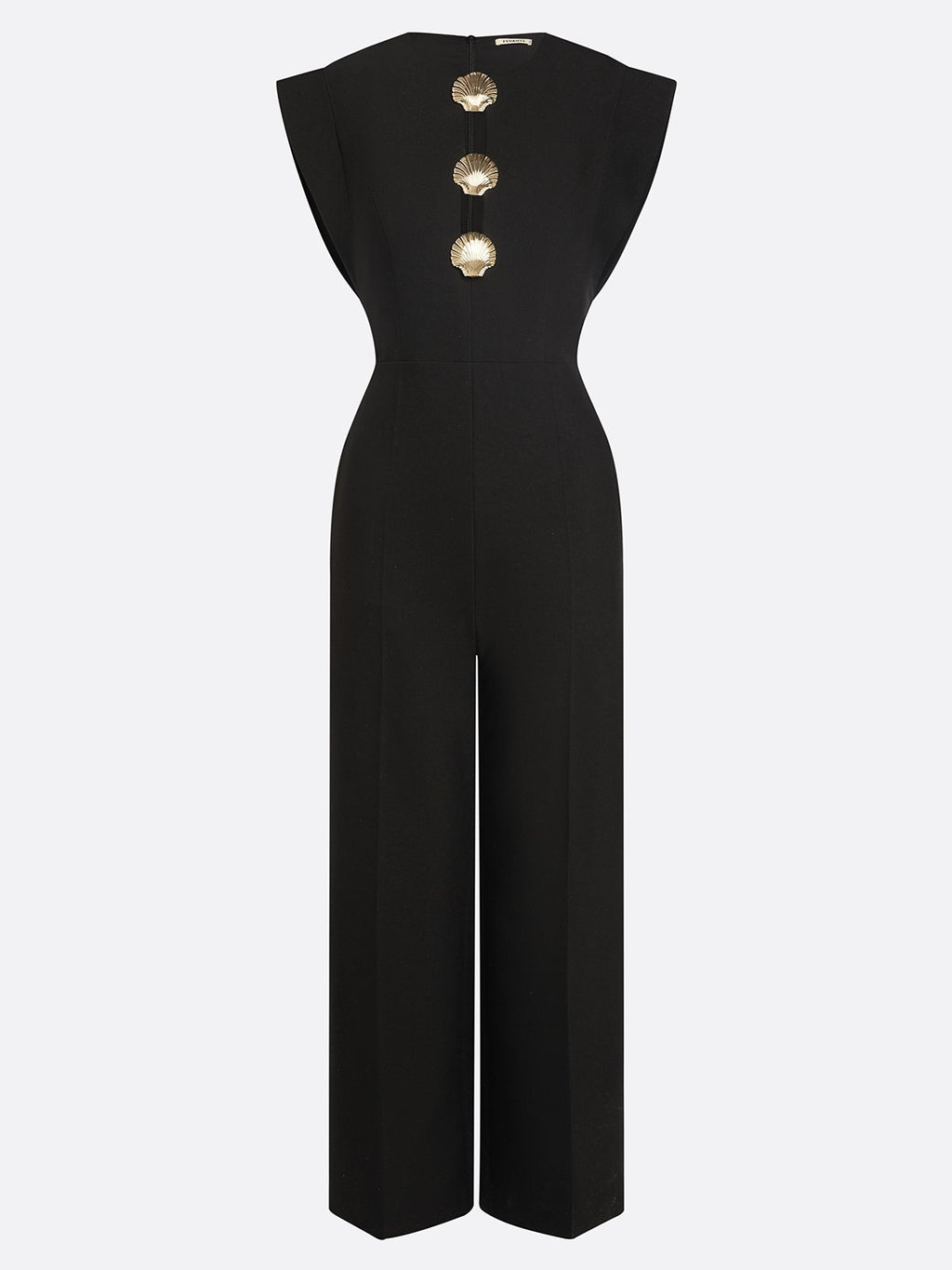 Women Black Buckle Hollow Out Crew Neck Cap Sleeve Dressy Jumpsuit
