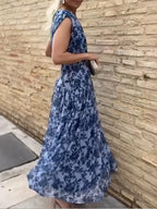 Elegant And Cozy Floral-print Sleeveless Mesh Dress