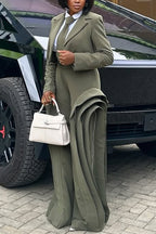 Women Collar Jacket+ High Waisted Patchwork Wide Leg Pants Temperament Commuting Formal Suit