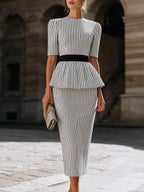 Striped Peplum Top And Pencil Skirt Set