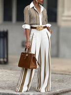 Elegant Artistic Striped Wide-leg Pants