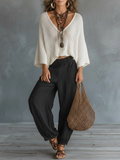 Women's Minimalist Lightweight Cape-sleeved Sweater And Harem Pants Set MDZ2685A8Y