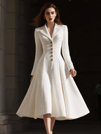 Ivory Tweed Tailored Lapel Midi Dress