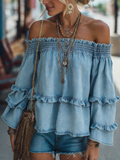 Vintage Off-Shoulder Long Sleeve Loose Denim Shirt