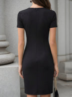 Faux Leather Panelled Modern Sheath Dress