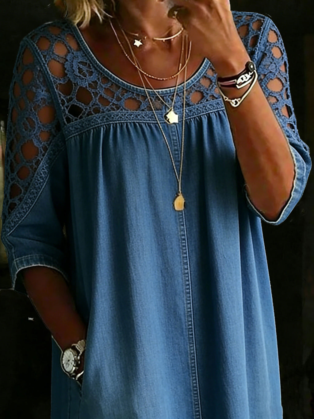 Women's Solid Color Casual Loose Denim Blouse Shirt
