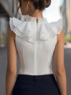 Sleeveless Chiffon Ruffled V-Neck Top