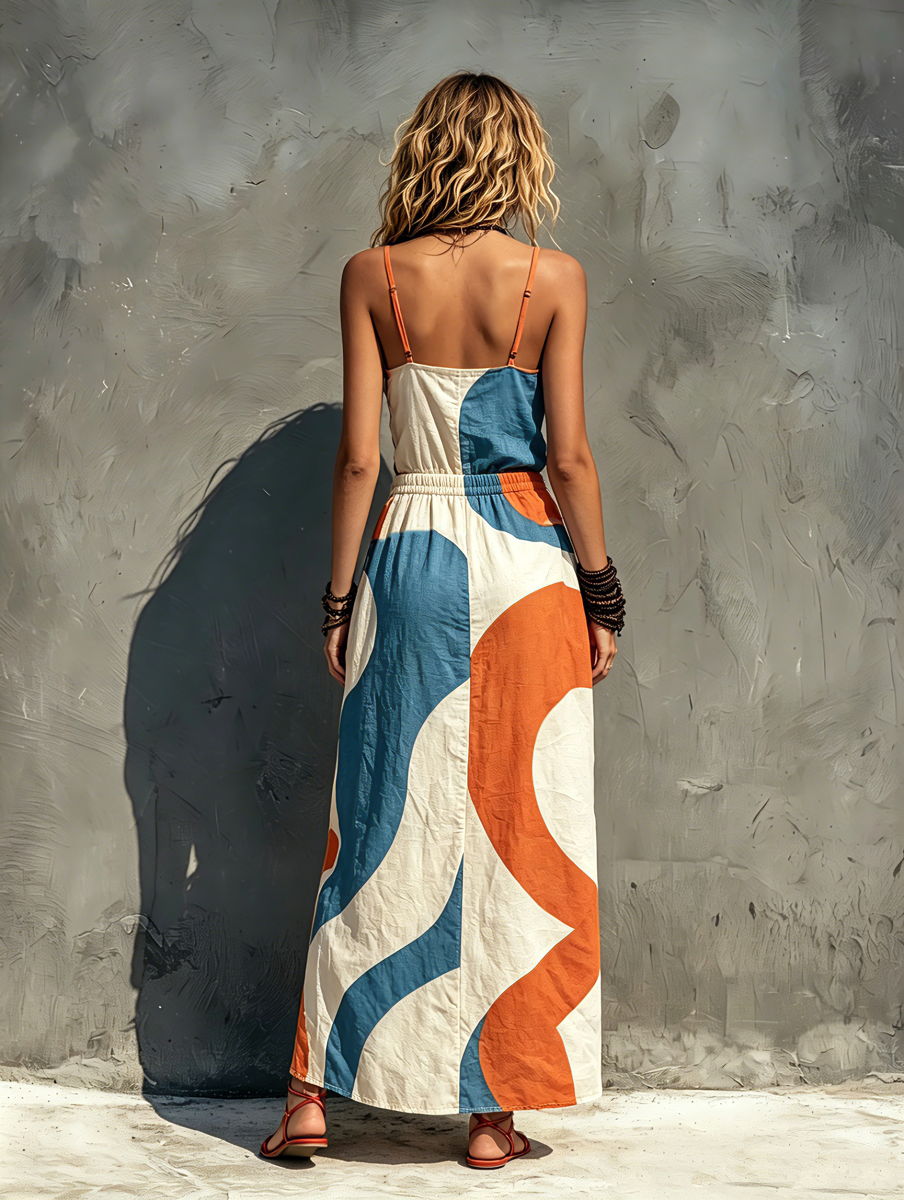 Women's Casual Printed Woven Sleeveless Maxi Dress With Spaghetti Straps MDZ0991F2LXY