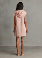 Women's Minimalist Linen-Blend Mini Dress — Hooded, Sleeveless, Raw Hem MDZ2961D3Y