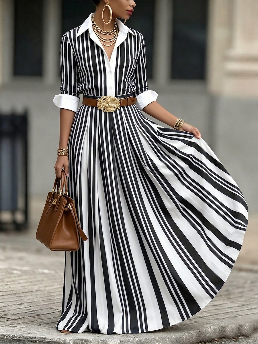 Stylish And Elegant Artistic Striped Maxi Dress