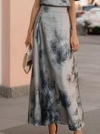 Ethereal Silver-Grey Floral Printed Two-Piece Maxi Set