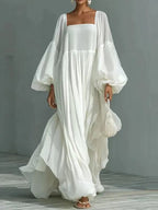 Stylish Square-Neck Puff-Sleeve Loose Maxi Dress