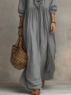 Women's Striped Art Print Casual Stylish Ruffled Vacation Maxi Dress