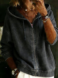 Women's Casual Long Sleeve Denim Zipper Hoodie Coat
