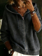 Women's Casual Long Sleeve Denim Zipper Hoodie Coat