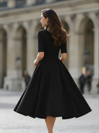 Elegant V-Neck Tailored A-Line Midi Dress