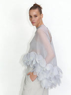 Sheer Organza Petal-Embellished Cape Top
