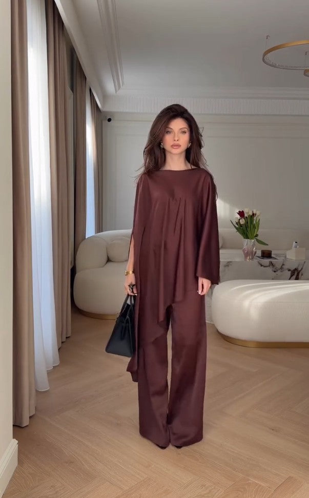 Cape Sleeve Wide-Leg Pants Set