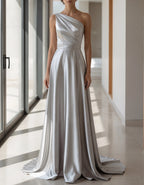 Silver Satin Shoulder Maxi Dress