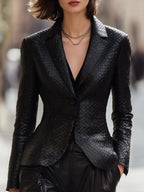 Black Woven Faux Leather Blazer