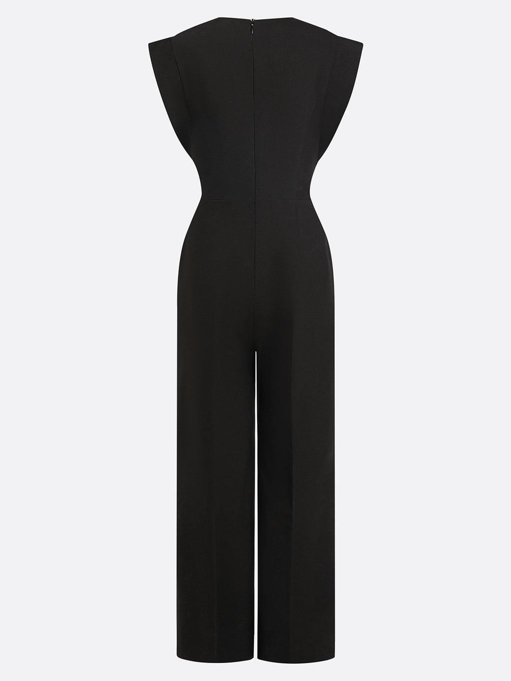 Women Black Buckle Hollow Out Crew Neck Cap Sleeve Dressy Jumpsuit