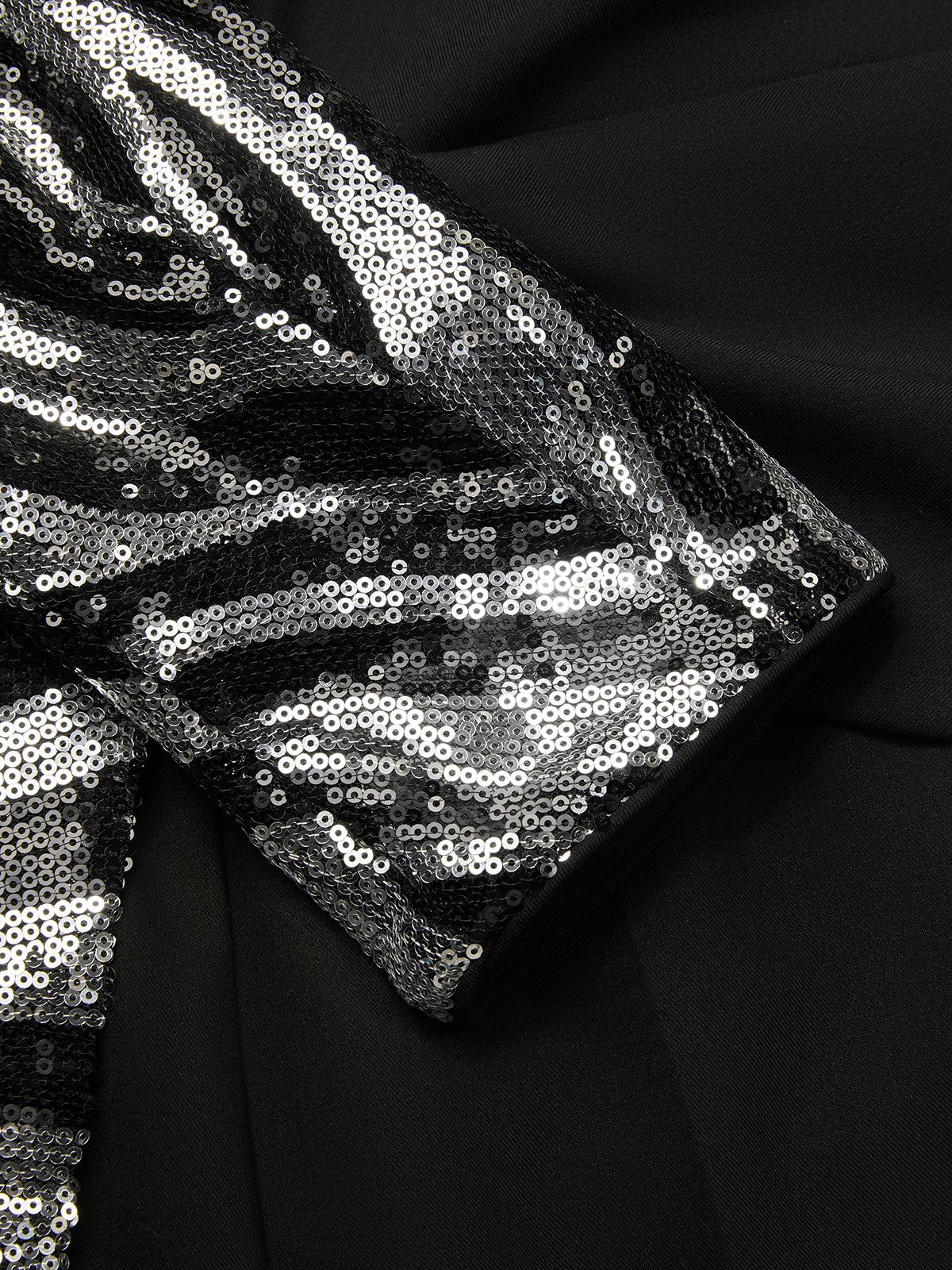 Women Black Sequin V Neck Long Sleeve Dressy Jumpsuit