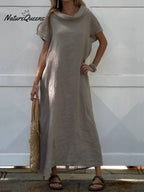 Women's Turndown Collar Linen Pocket Dress