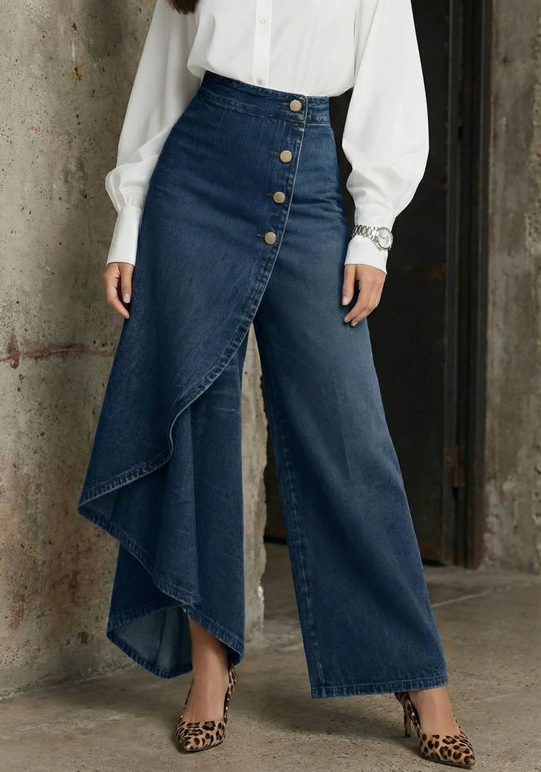 Women's Stylish Design High-waisted Relaxed Fit Wide-leg Jeans