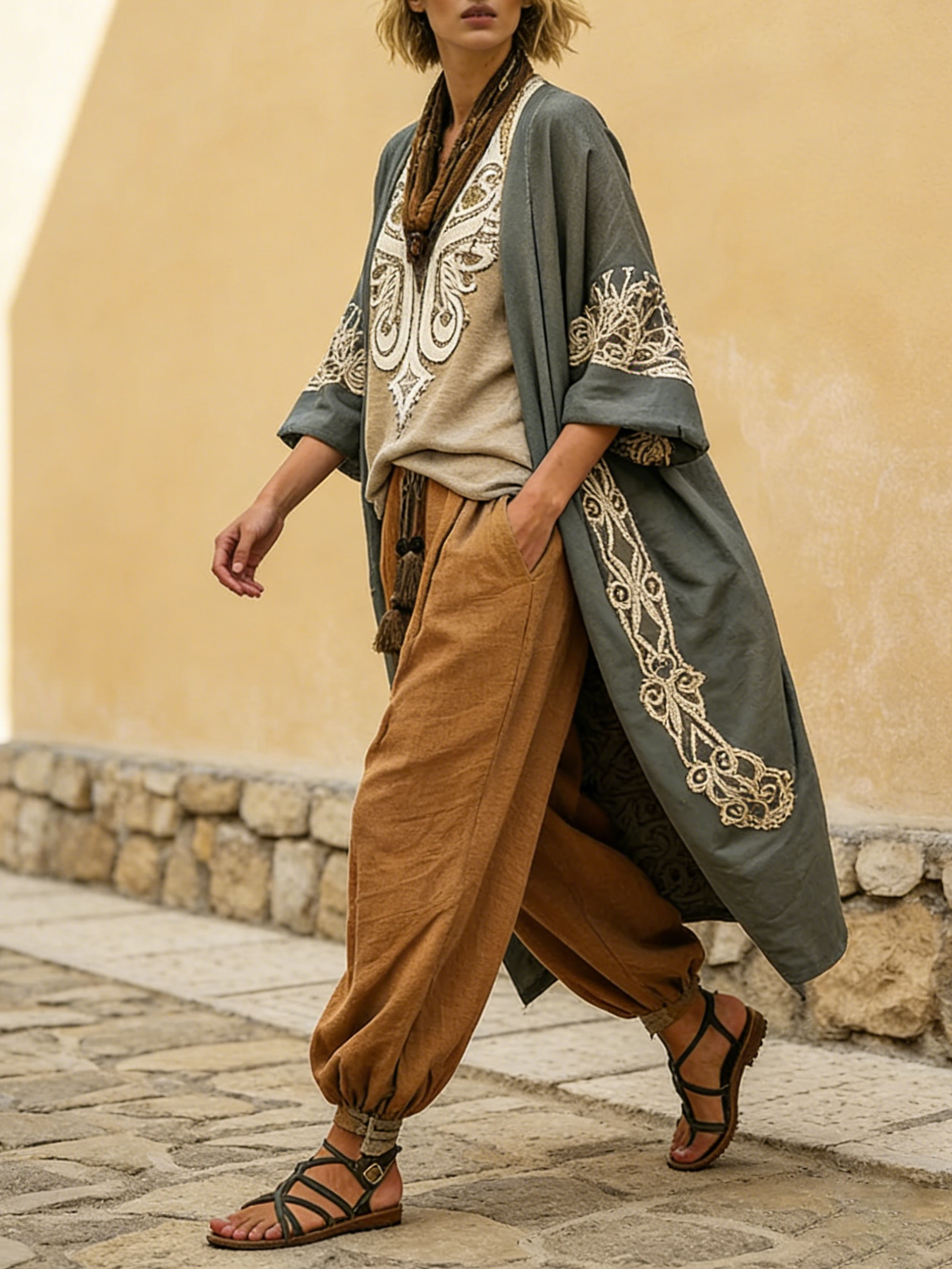 Bohemian Retro Loose Cotton And Linen Three-piece Set