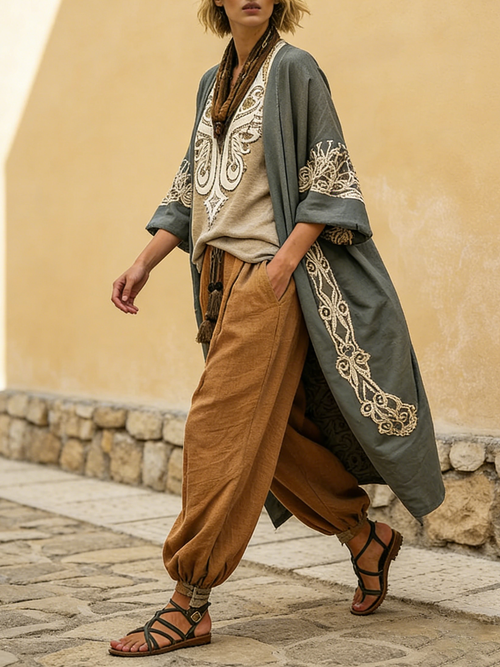 Bohemian Retro Loose Cotton And Linen Three-piece Set
