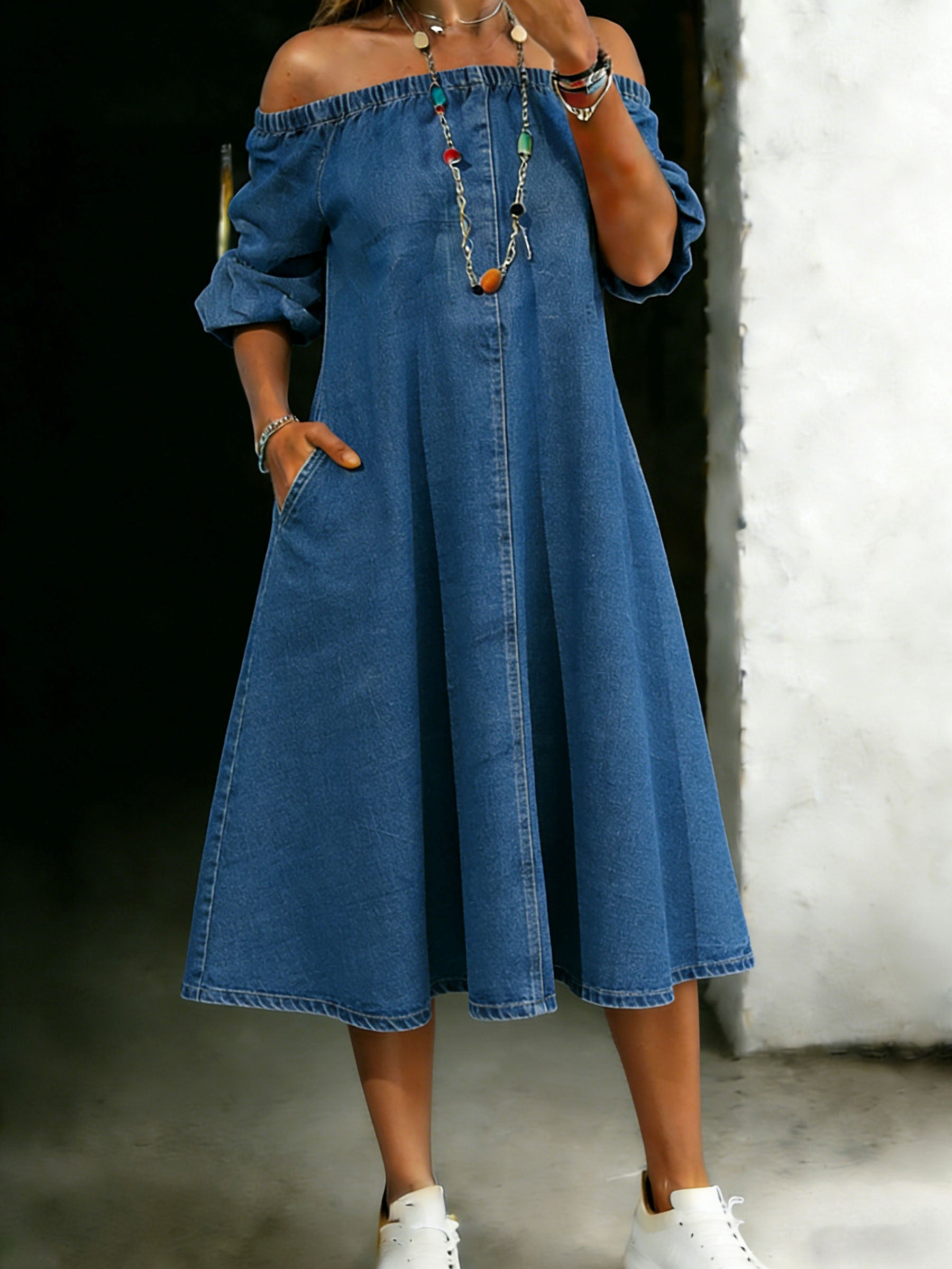 Women's Casual Stylish Denim Off Shoulder Dress