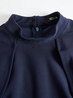 Elegant Navy Cape-Sleeve Midi Dress