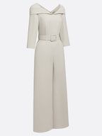 Women Beige Sweetheart Neckline Three Quarter Sleeve Dressy Jumpsuit