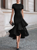 Asymmetrical Ruffle Hem Tailored Midi Dress