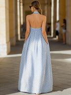Nautical Stripe Halter Neck Maxi Dress