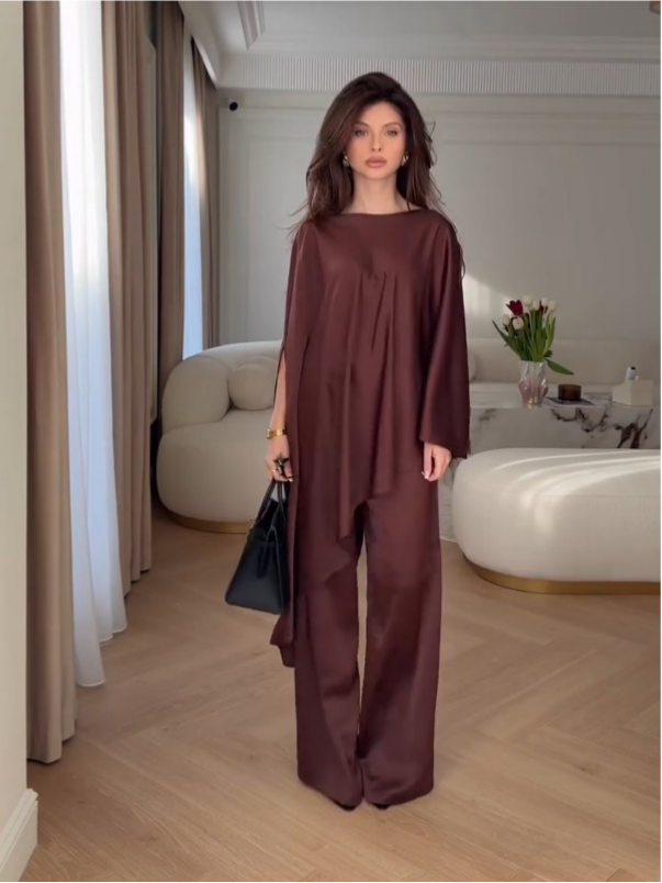 Cape Sleeve Wide-Leg Pants Set