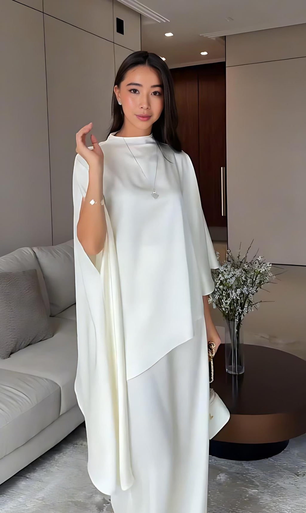 Cape Sleeve Wide-Leg Pants Set