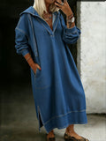 Women's Casual Long Sleeve Loose Denim Hoodie Dress