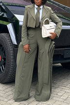 Women Collar Jacket+ High Waisted Patchwork Wide Leg Pants Temperament Commuting Formal Suit