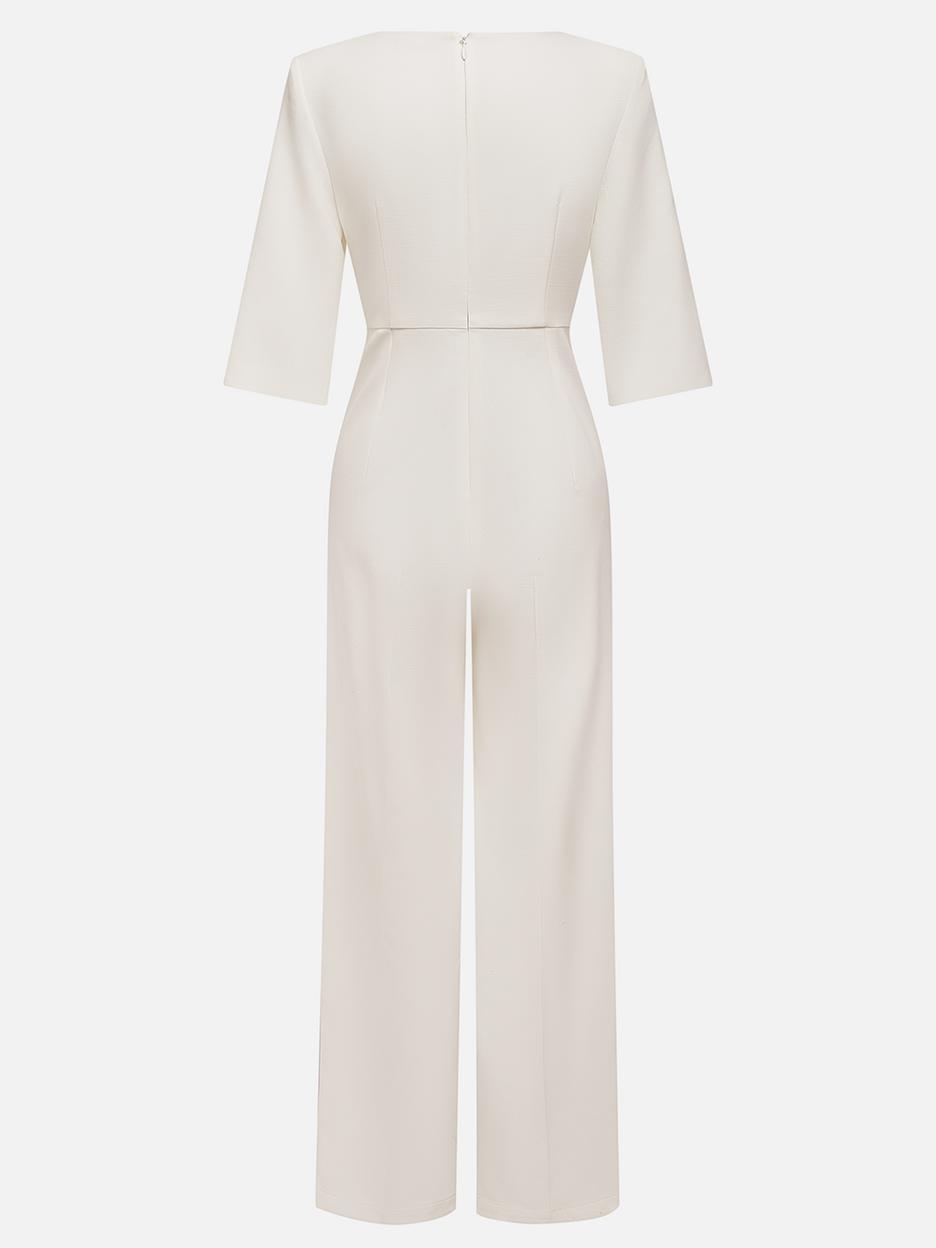 Women White Faux Pearl Slit Boat Neck Half Sleeve Dressy Jumpsuit